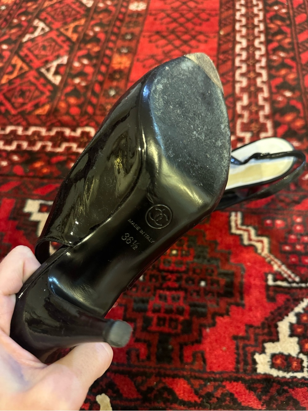 CHANEL Black & White Logo Slingback Heels 36.5 - Picture 7 of 7